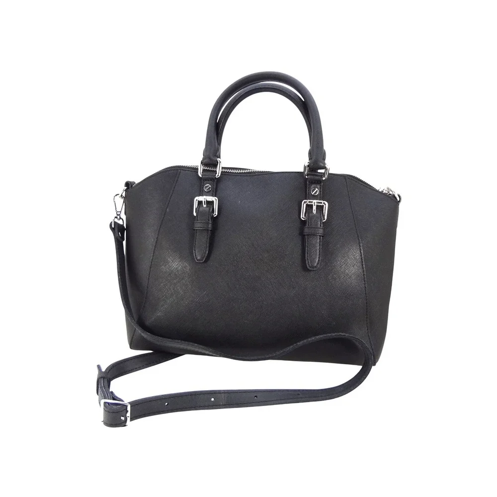 Michael Kors Ciara Satchel Black Saffiano Leather Silver Hardware Handbag - Picture 3 of 7